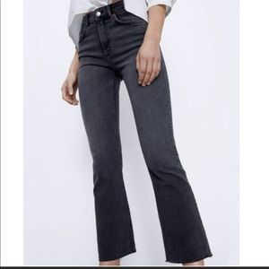 Zara cropped mini flare gray jeans